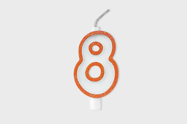 VELA DE ANIVERSÁRIO CONTORNADA N.8 LARANJA  