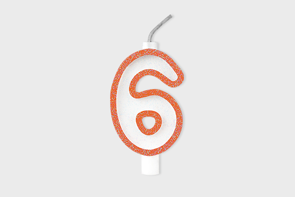 VELA DE ANIVERSÁRIO CONTORNADA N.6 LARANJA  