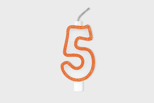 VELA DE ANIVERSÁRIO CONTORNADA N.5 LARANJA  