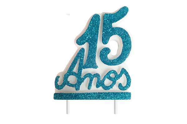 VELA DE ANIVERSÁRIO 15 ANOS AZUL - 10X6 CM